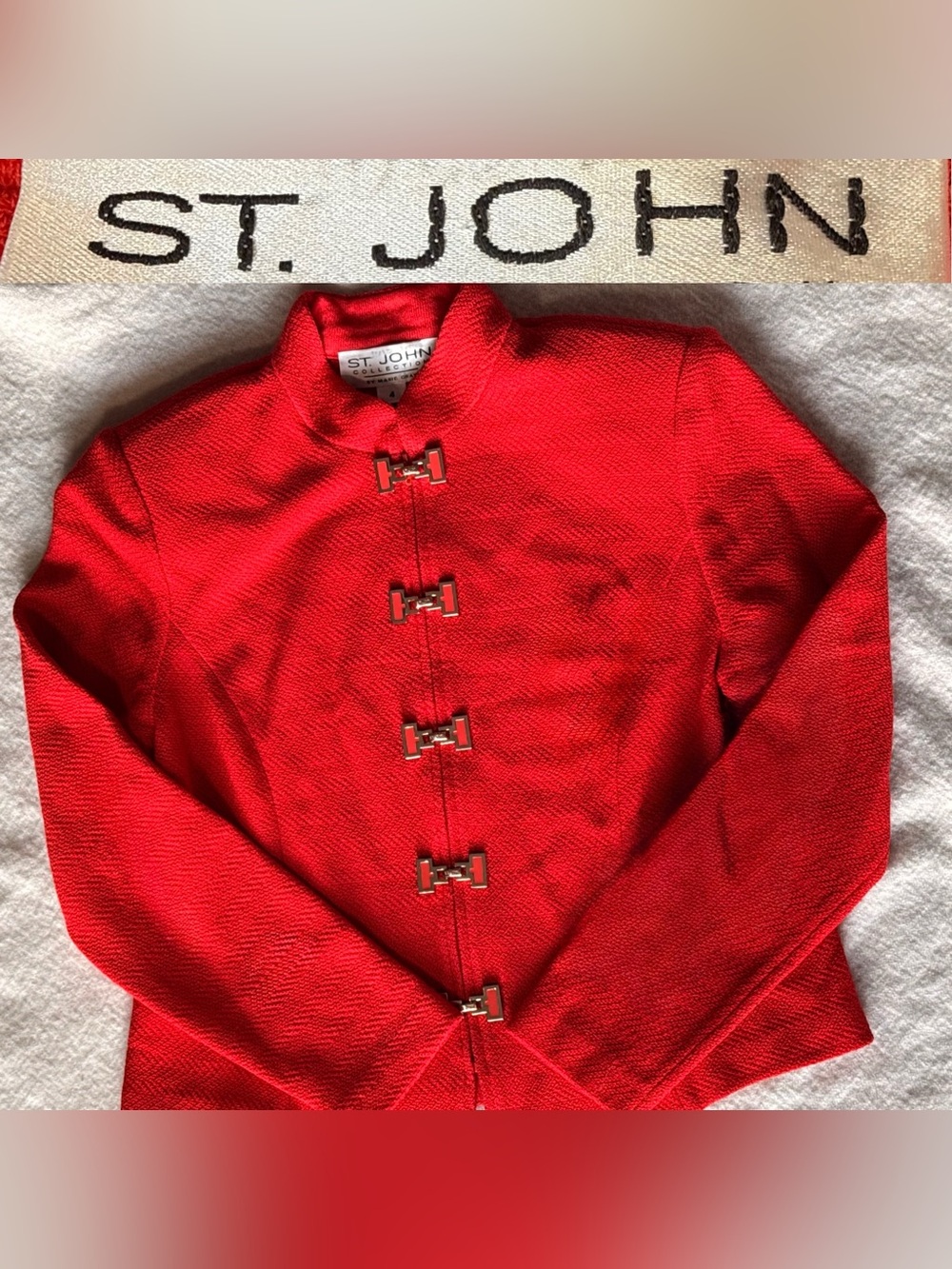 St. John Collection by Marie Gray Red Santana Knit Clasp Jacket USA – Size 4
